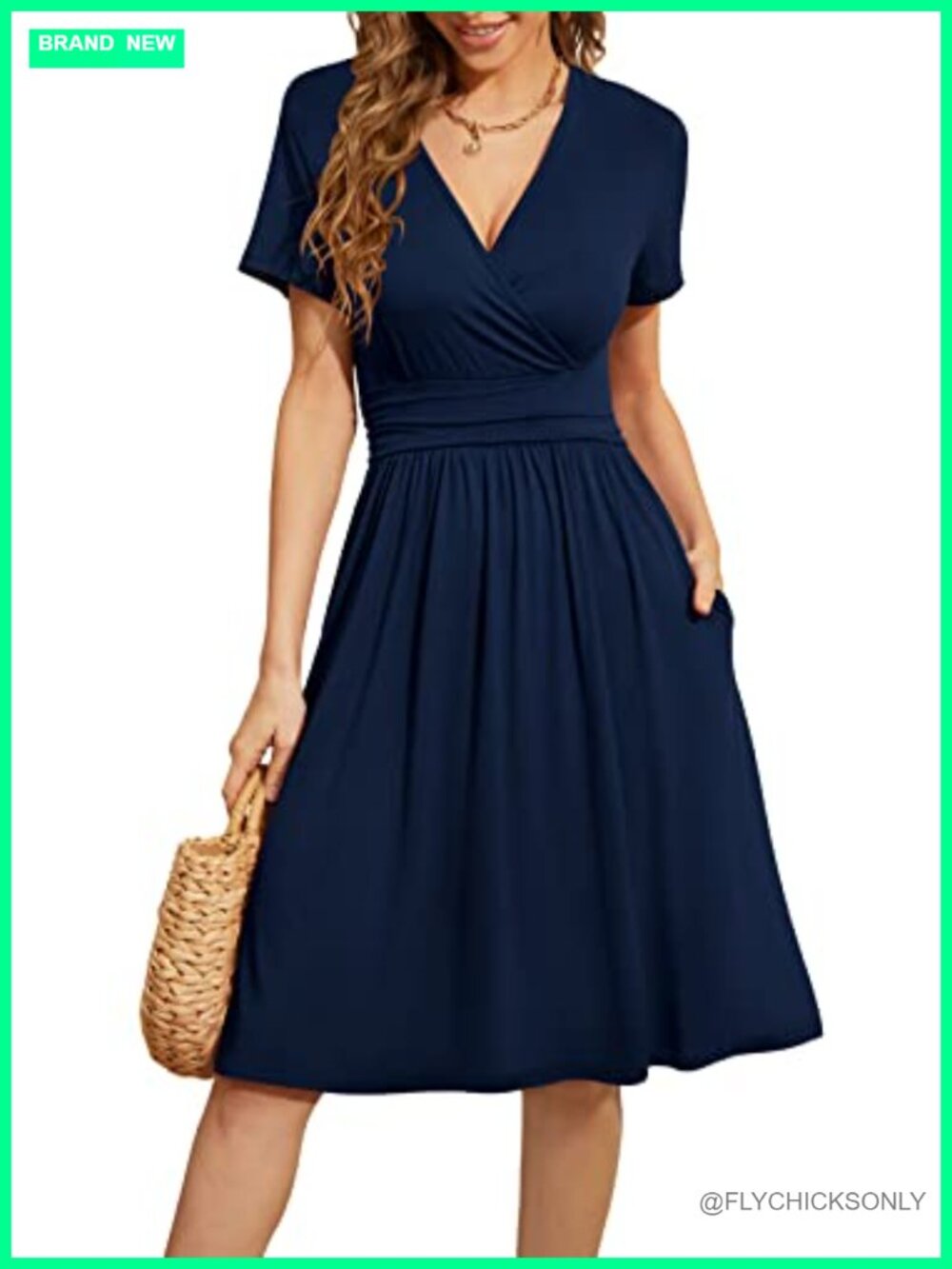 Women's Short Sleeve V-Neck Floral Dress with Pockets